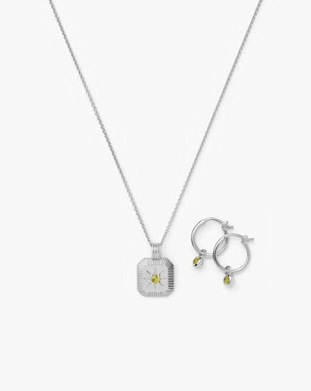 August Birthstone Necklace & Charm Earrings Set | Sterling Silver/Peridot
