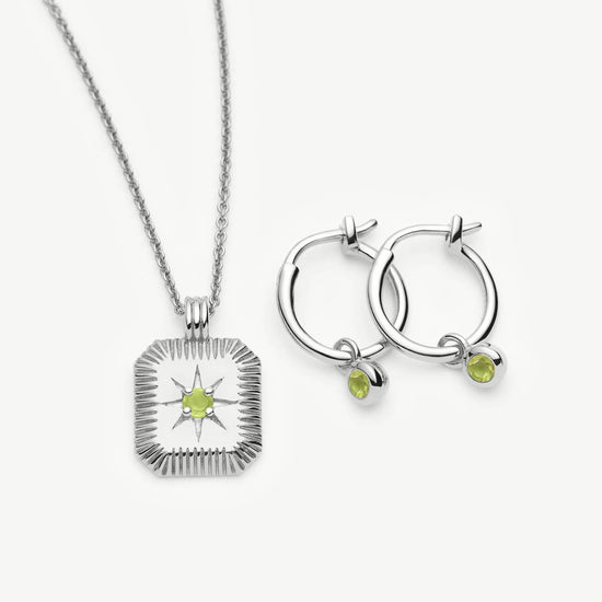 August Birthstone Necklace & Charm Earrings Set | Sterling Silver/Peridot Necklaces Missoma 