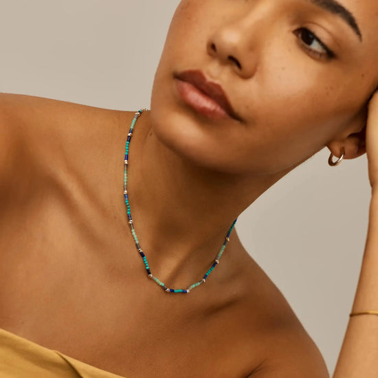 Beaded Gemstone Choker | Silver Plated/Lagoon Blue Necklaces Missoma 