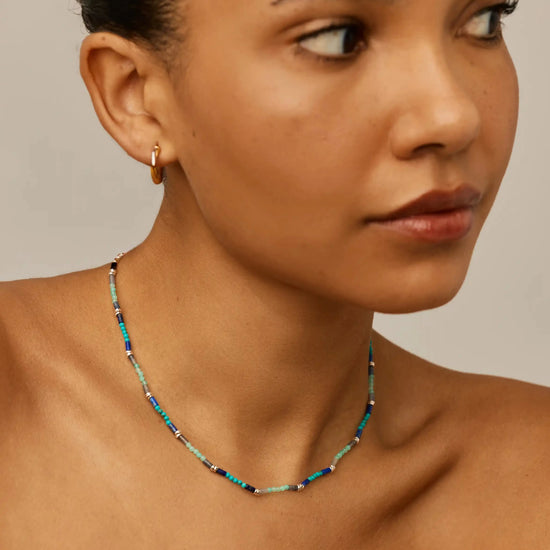 Beaded Gemstone Choker | Silver Plated/Lagoon Blue Necklaces Missoma 
