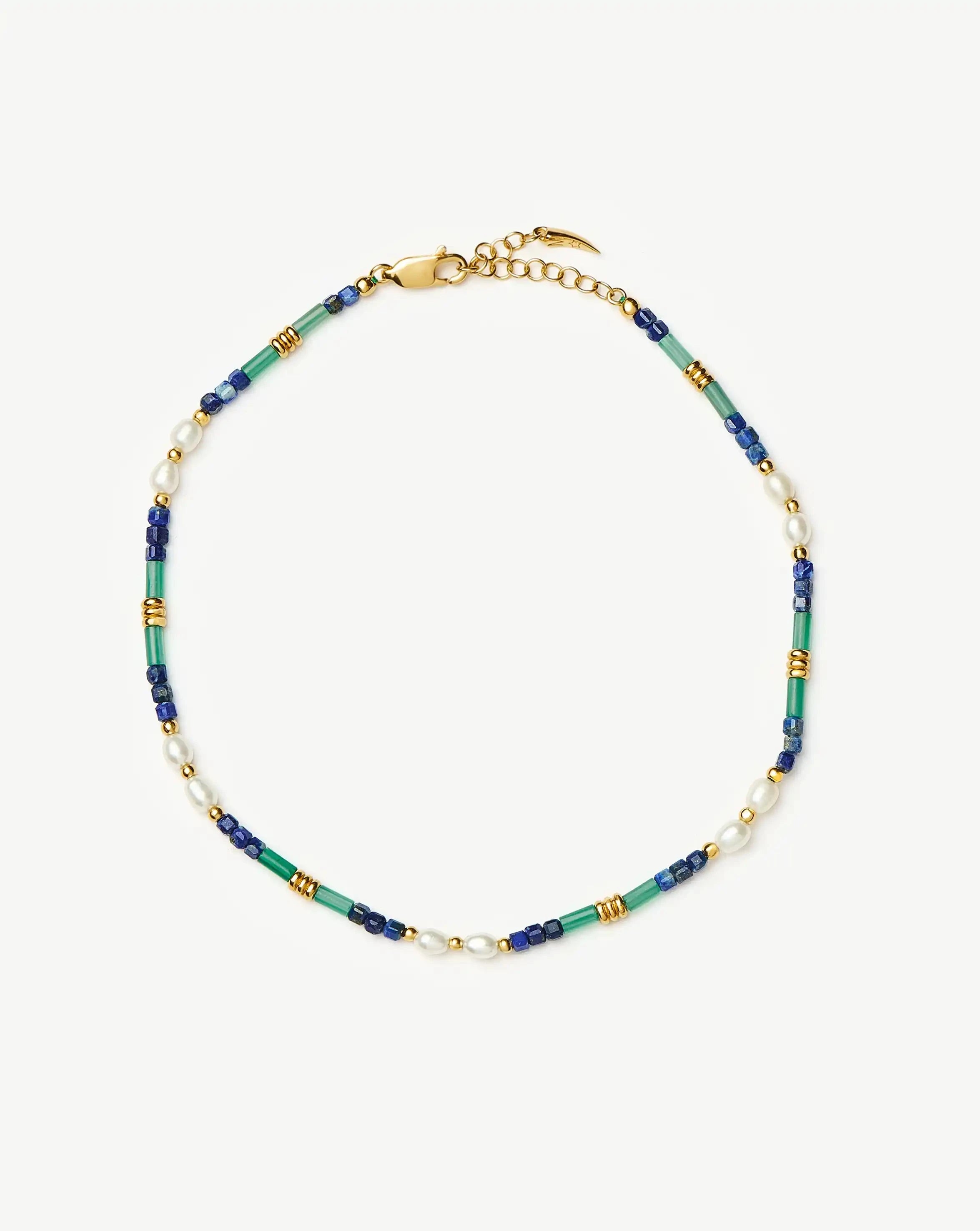 Beaded Gemstone & Pearl Anklet | 18k Gold Plated/Lagoon Blue Anklets Missoma 