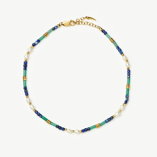 Beaded Gemstone & Pearl Anklet | 18k Gold Plated/Lagoon Blue Anklets Missoma 