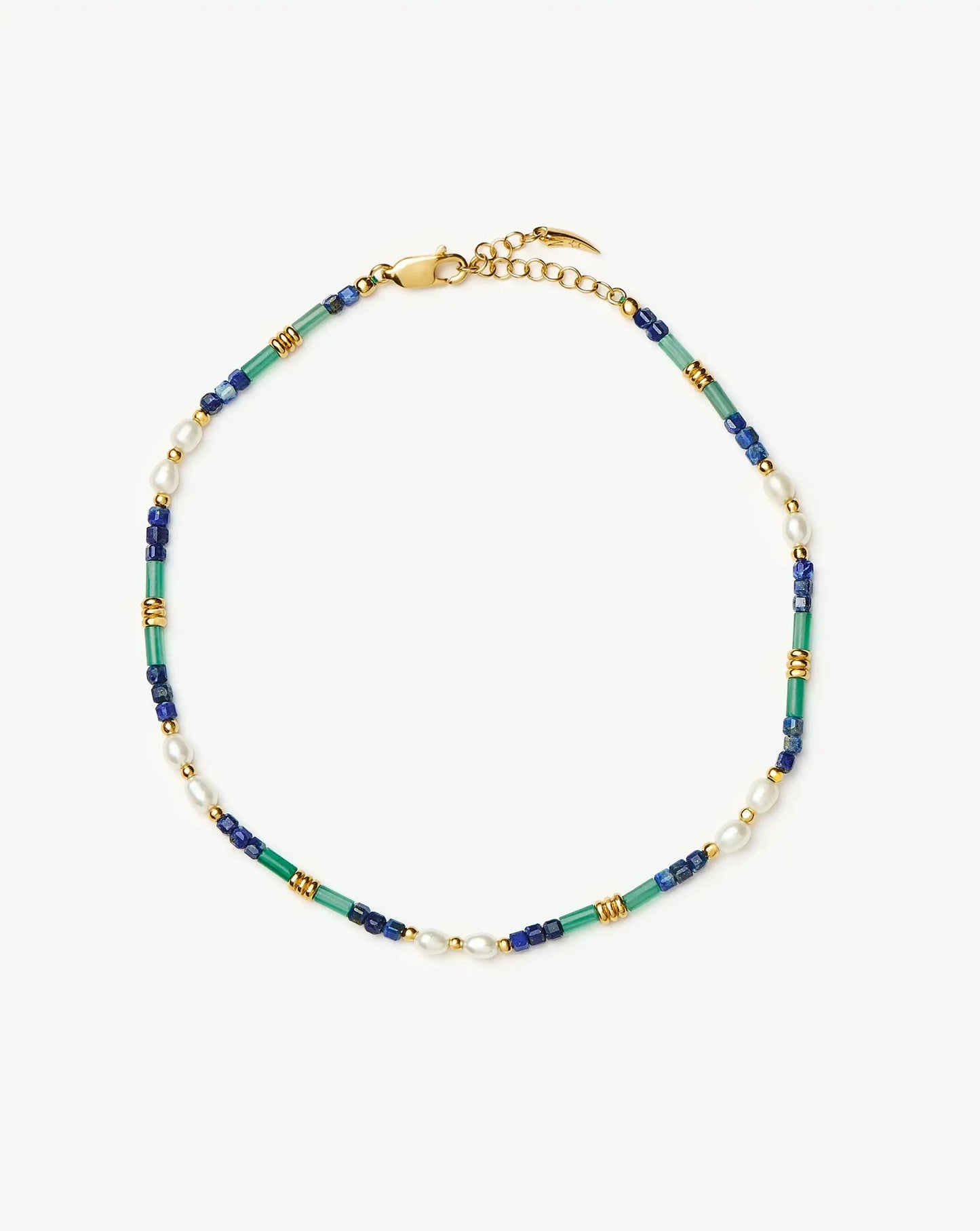 Beaded Gemstone & Pearl Anklet | 18k Gold Plated/Lagoon Blue Anklets Missoma 