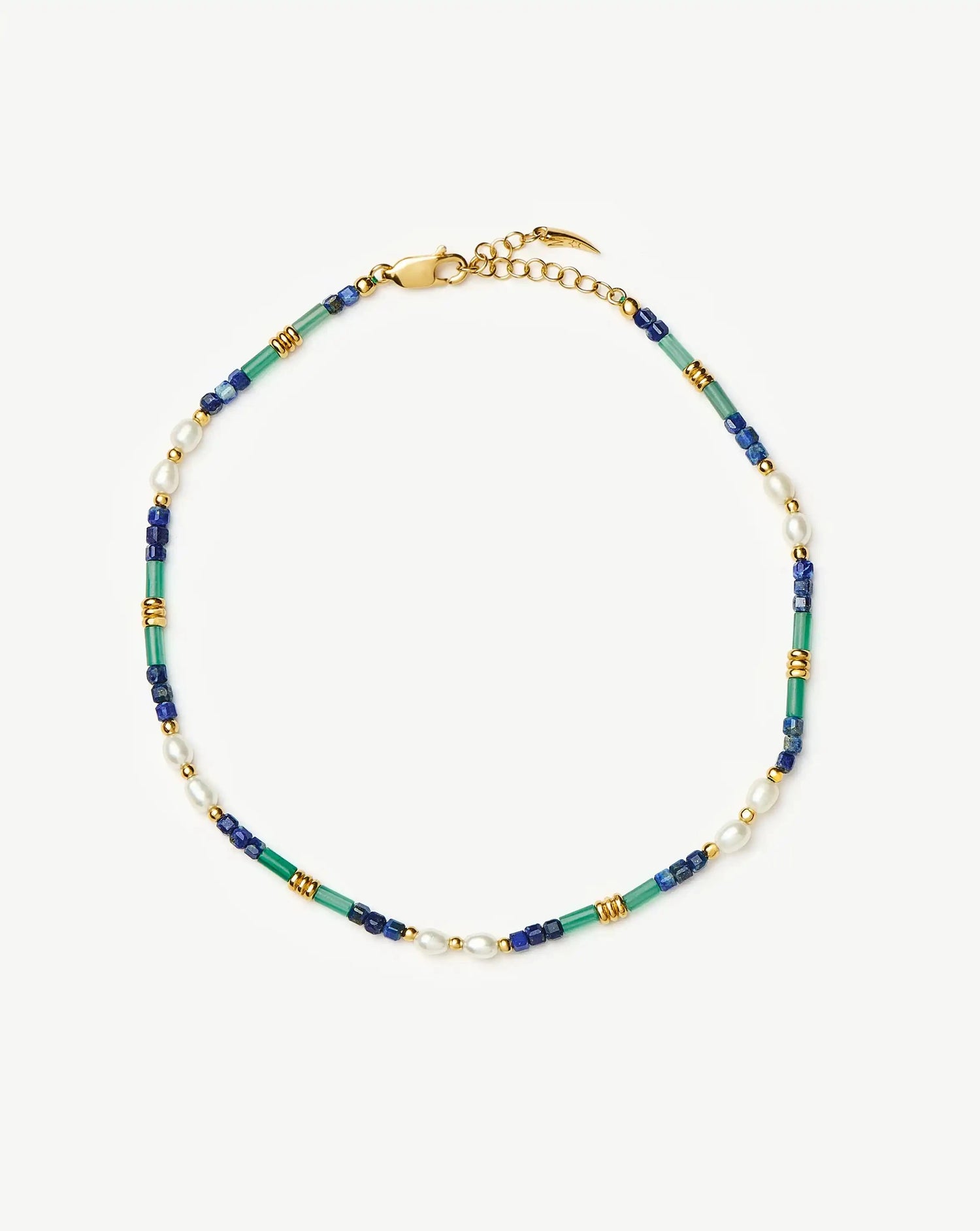 Beaded Gemstone & Pearl Anklet | 18k Gold Plated/Lagoon Blue Anklets Missoma 