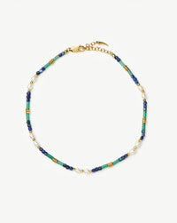 Beaded Gemstone & Pearl Anklet | 18k Gold Plated/Lagoon Blue Anklets Missoma 