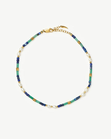 Beaded Gemstone & Pearl Anklet | 18k Gold Plated/Lagoon Blue Anklets Missoma 