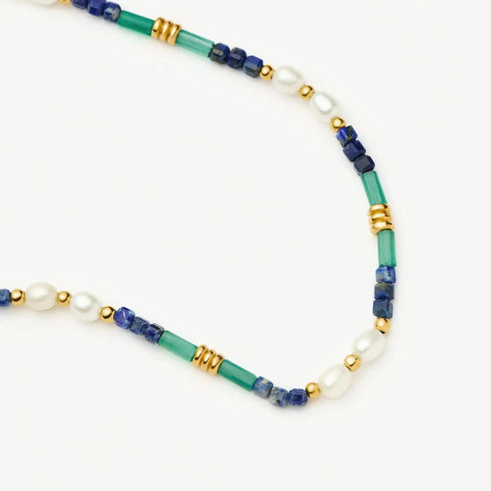 Beaded Gemstone & Pearl Anklet | 18k Gold Plated/Lagoon Blue Anklets Missoma 