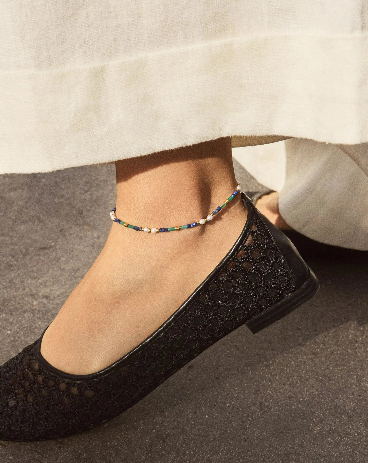 Beaded Gemstone & Pearl Anklet