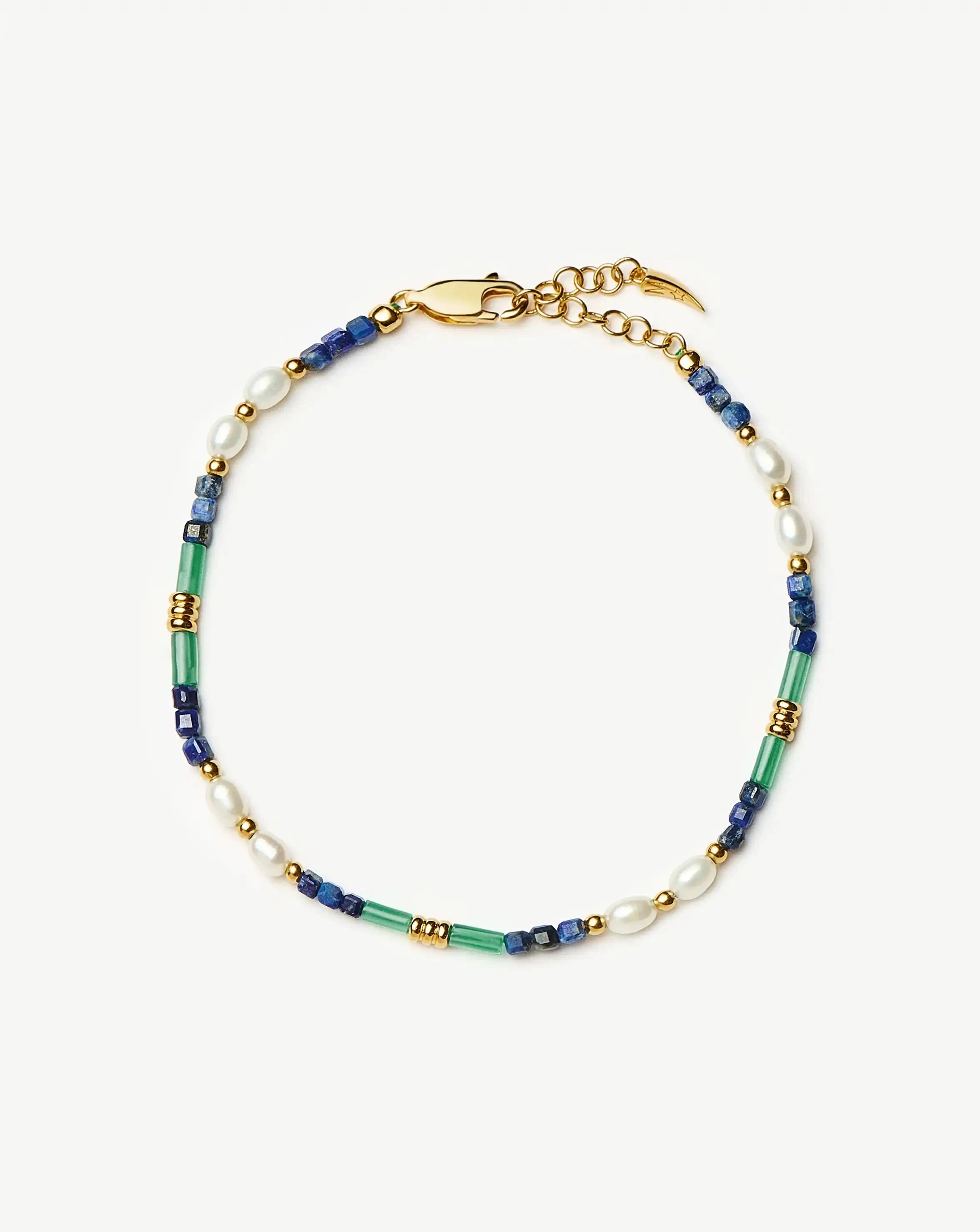 Beaded Gemstone & Pearl Bracelet | 18k Gold Plated/Lagoon Blue Bracelets Missoma 