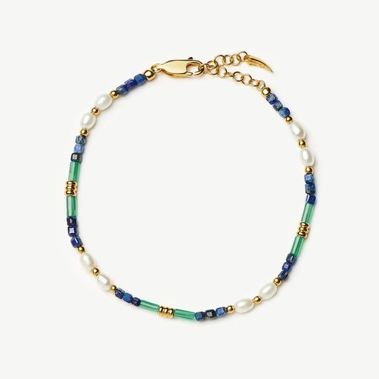 Beaded Gemstone & Pearl Bracelet | 18k Gold Plated/Lagoon Blue Bracelets Missoma 