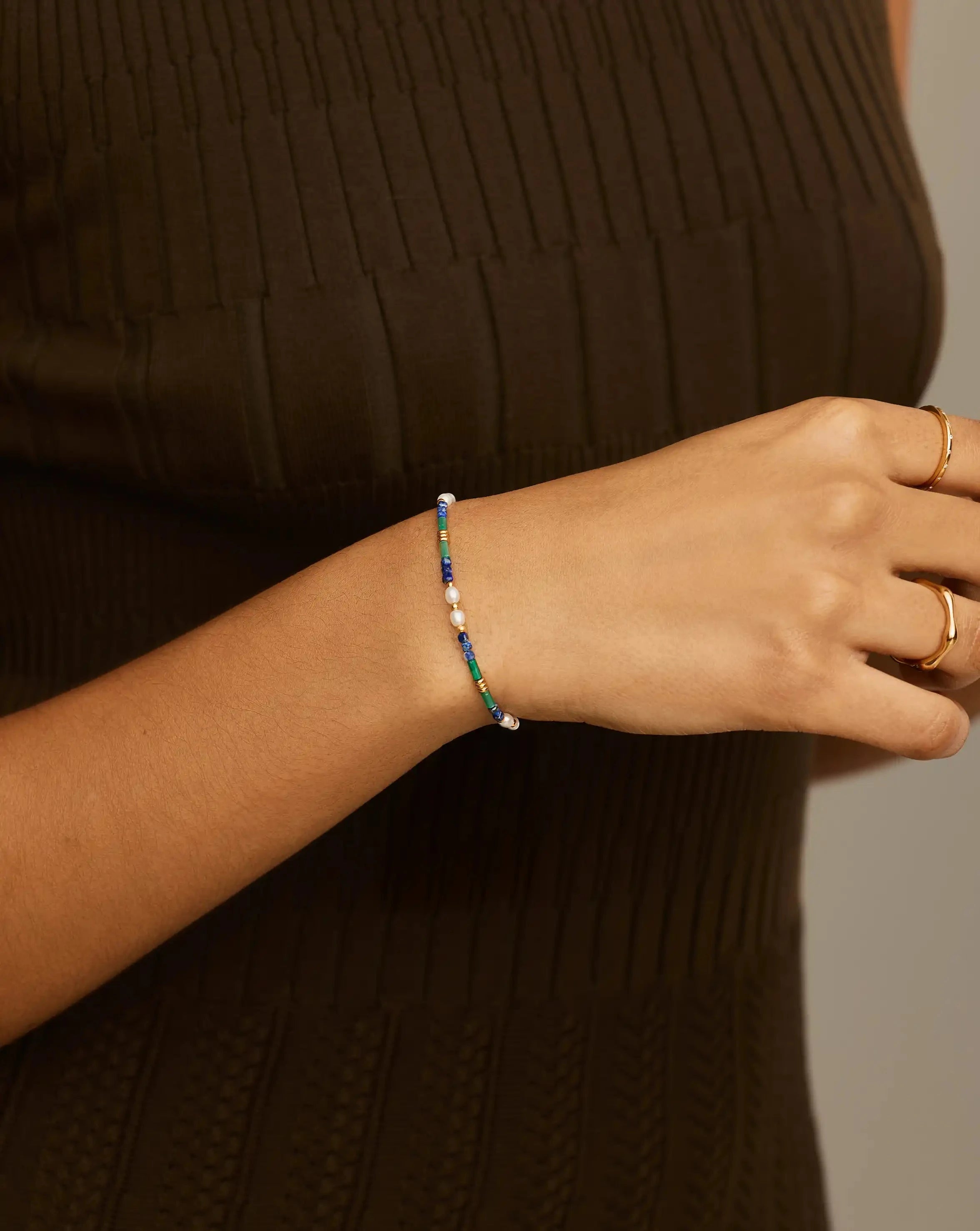 Beaded Gemstone & Pearl Bracelet | 18k Gold Plated/Lagoon Blue Bracelets Missoma 