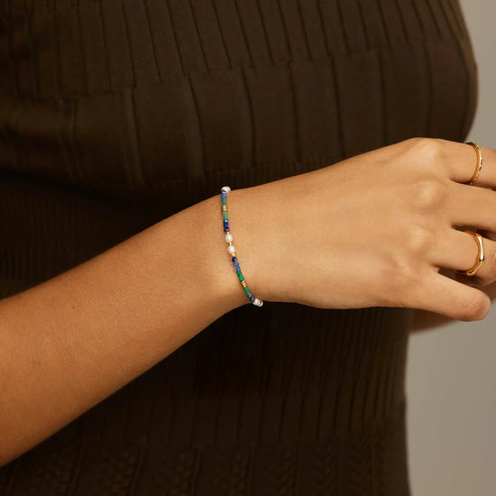 Beaded Gemstone & Pearl Bracelet | 18k Gold Plated/Lagoon Blue Bracelets Missoma 