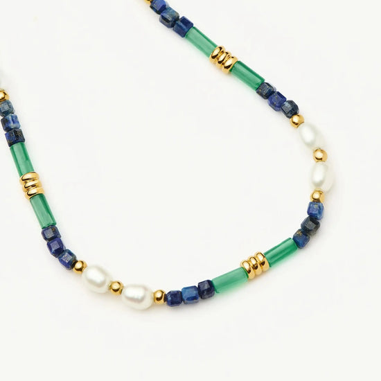 Beaded Gemstone & Pearl Bracelet | 18k Gold Plated/Lagoon Blue Bracelets Missoma 