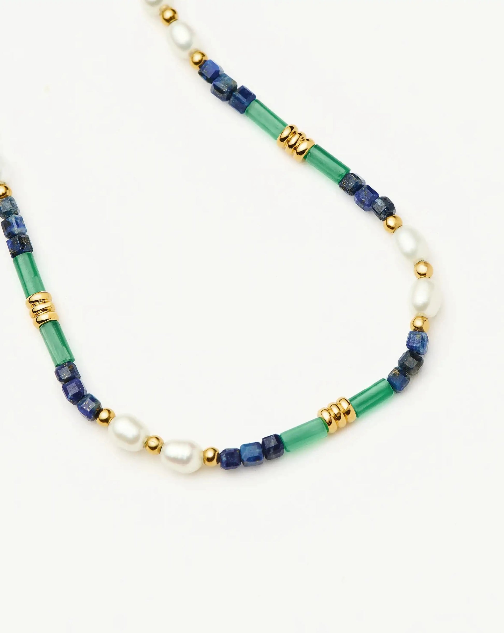 Beaded Gemstone & Pearl Bracelet | 18k Gold Plated/Lagoon Blue Bracelets Missoma 