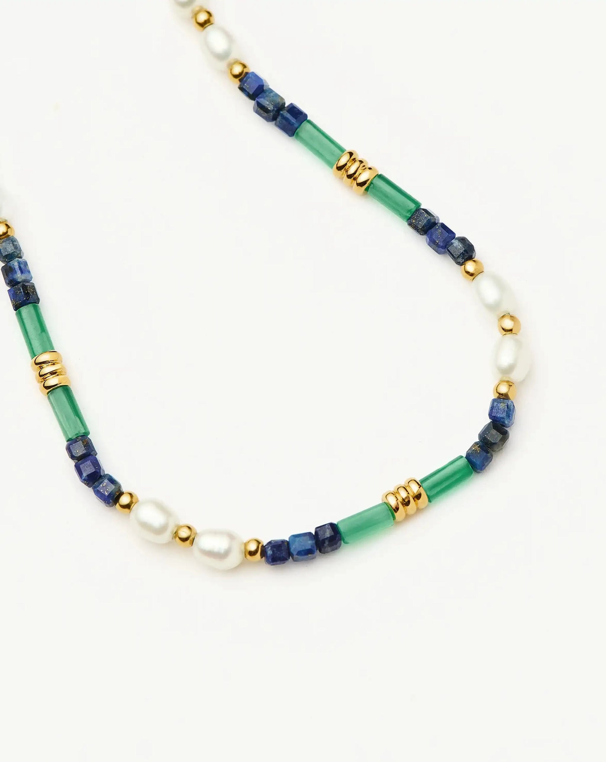 Beaded Gemstone & Pearl Bracelet | 18k Gold Plated/Lagoon Blue Bracelets Missoma 