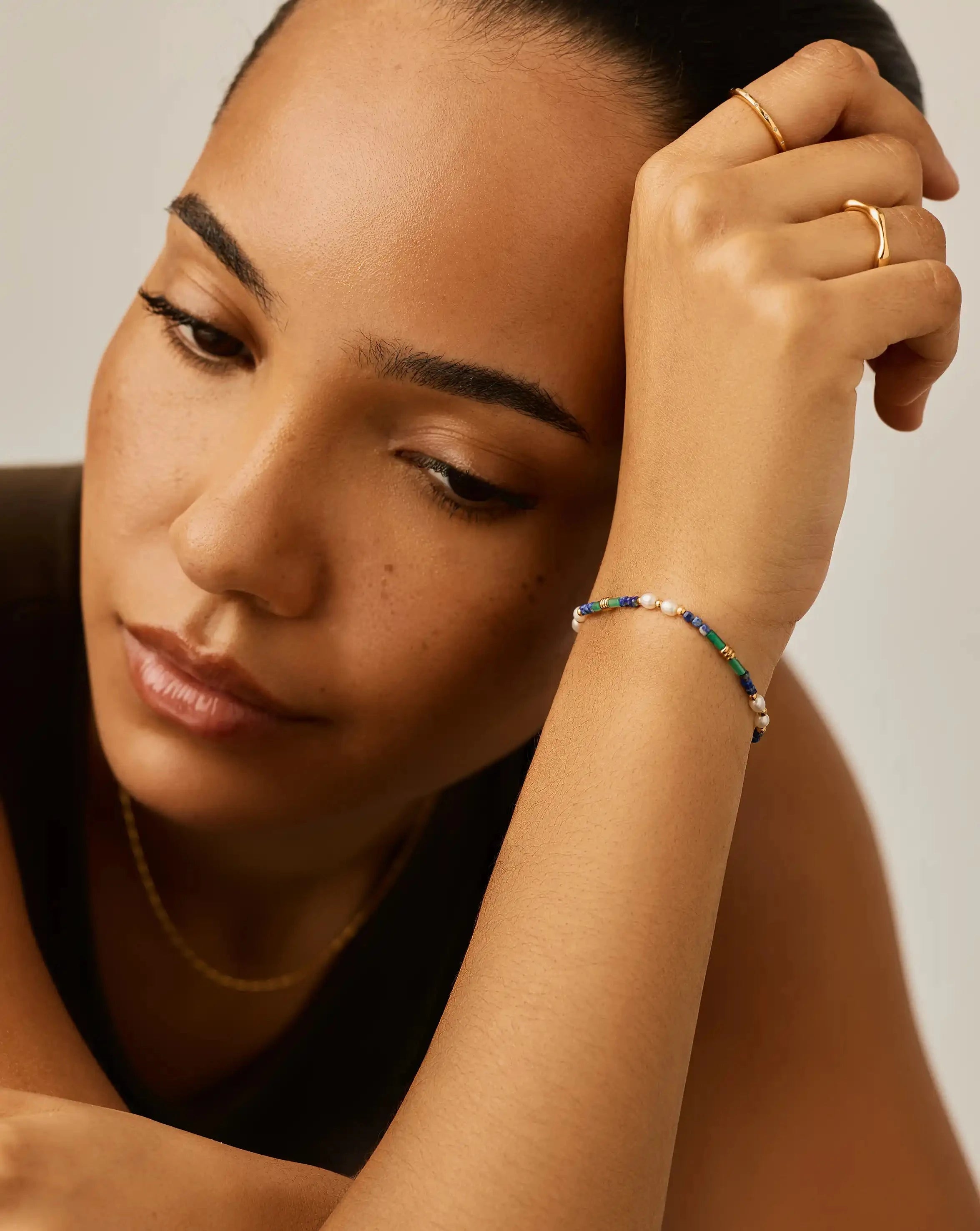 Beaded Gemstone & Pearl Bracelet | 18k Gold Plated/Lagoon Blue Bracelets Missoma 