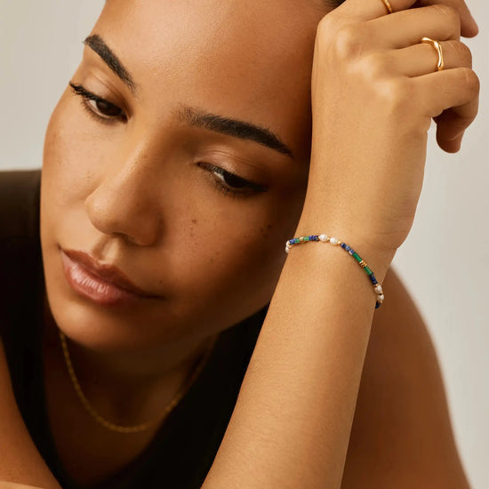 Beaded Gemstone & Pearl Bracelet | 18k Gold Plated/Lagoon Blue Bracelets Missoma 