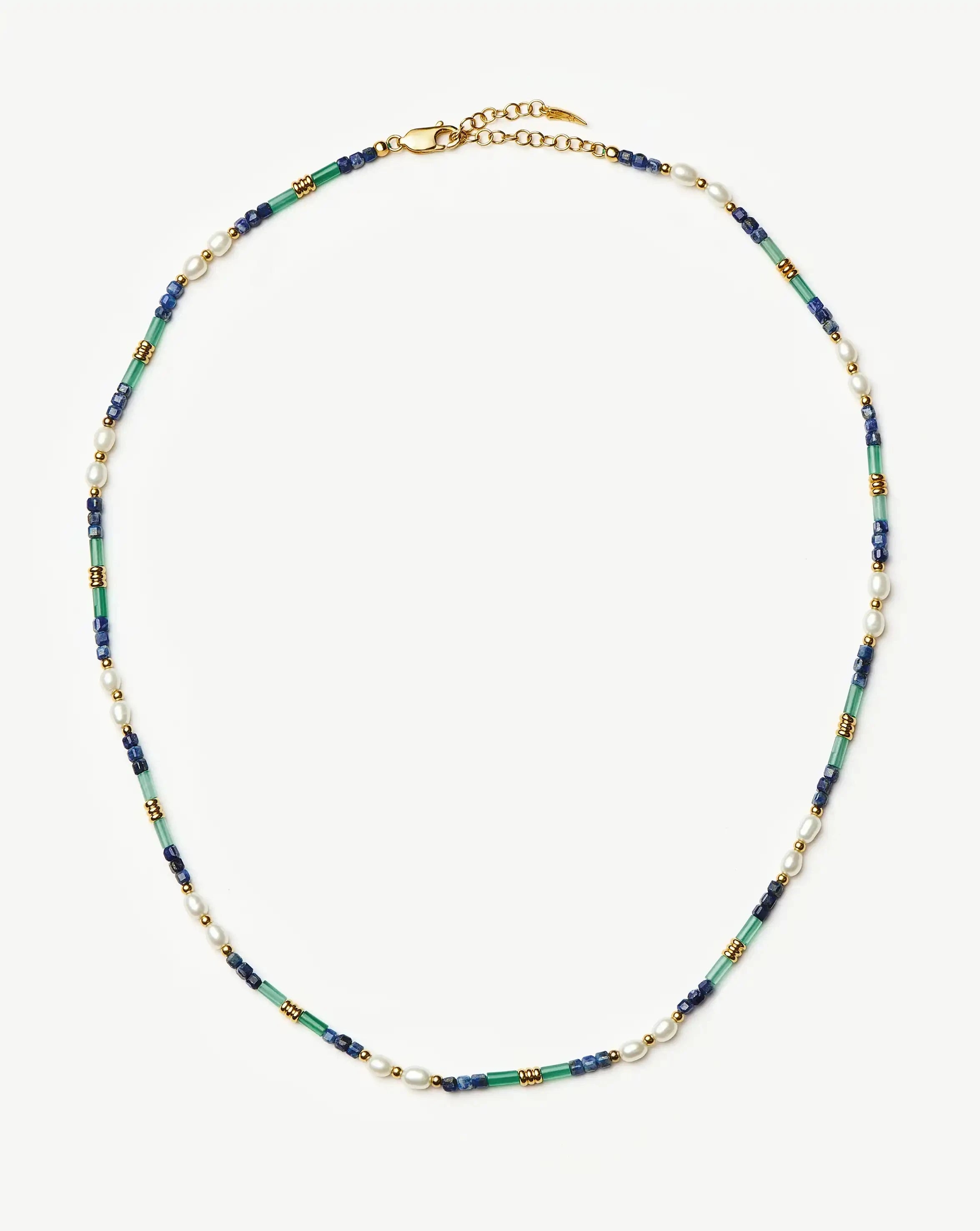 Beaded Gemstone & Pearl Short Necklace | 18k Gold Plated/Lagoon Blue Necklaces Missoma 