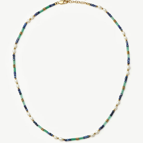 Beaded Gemstone & Pearl Short Necklace | 18k Gold Plated/Lagoon Blue Necklaces Missoma 