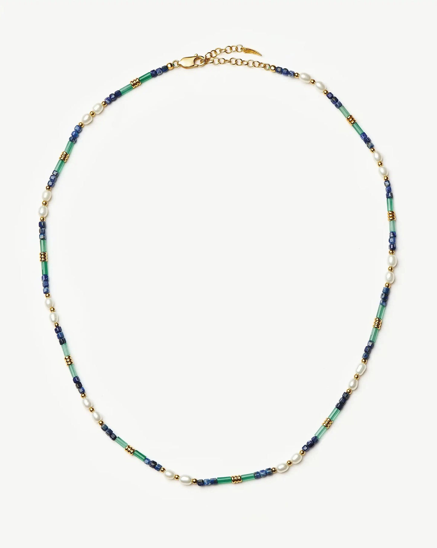 Beaded Gemstone & Pearl Short Necklace | 18k Gold Plated/Lagoon Blue Necklaces Missoma 