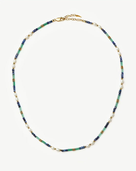 Beaded Gemstone & Pearl Short Necklace | 18k Gold Plated/Lagoon Blue Necklaces Missoma 