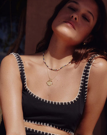 Beaded Gemstone & Pearl Short Necklace | 18k Gold Plated/Lagoon Blue Necklaces Missoma 