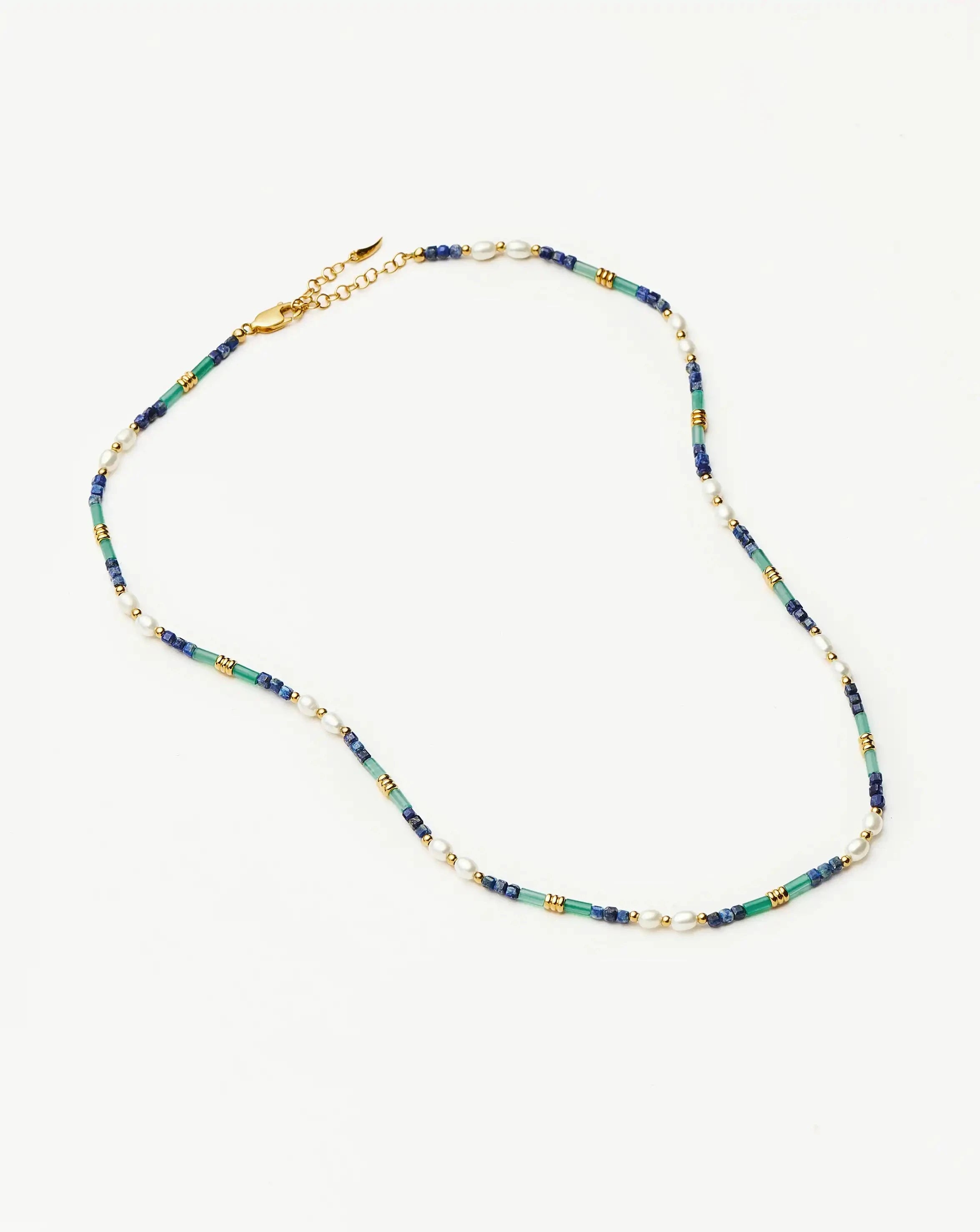 Beaded Gemstone & Pearl Short Necklace | 18k Gold Plated/Lagoon Blue Necklaces Missoma 
