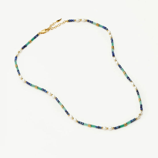 Beaded Gemstone & Pearl Short Necklace | 18k Gold Plated/Lagoon Blue Necklaces Missoma 