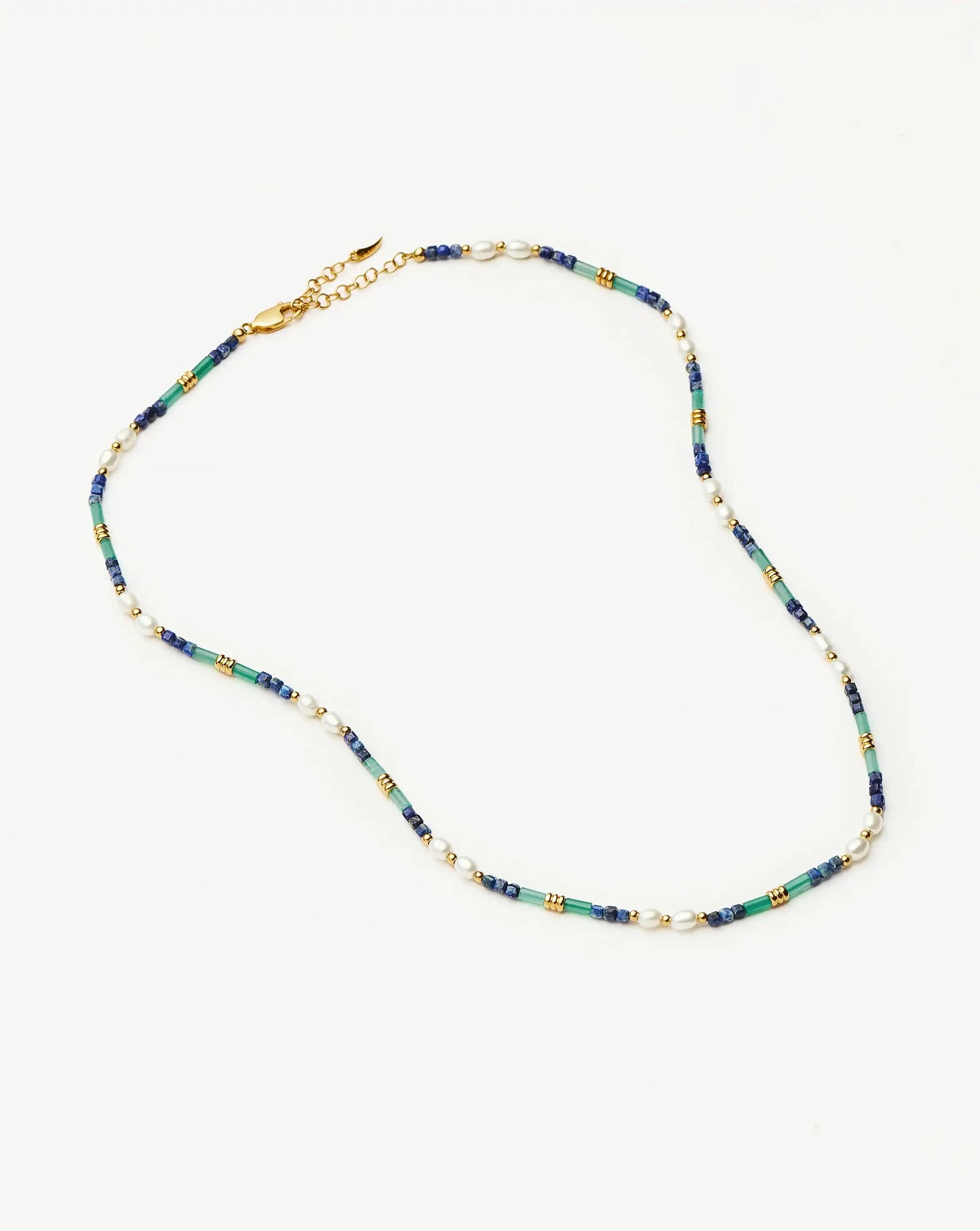 Beaded Gemstone & Pearl Short Necklace | 18k Gold Plated/Lagoon Blue Necklaces Missoma 