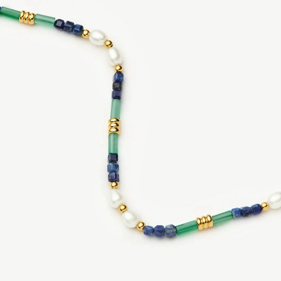 Beaded Gemstone & Pearl Short Necklace | 18k Gold Plated/Lagoon Blue Necklaces Missoma 