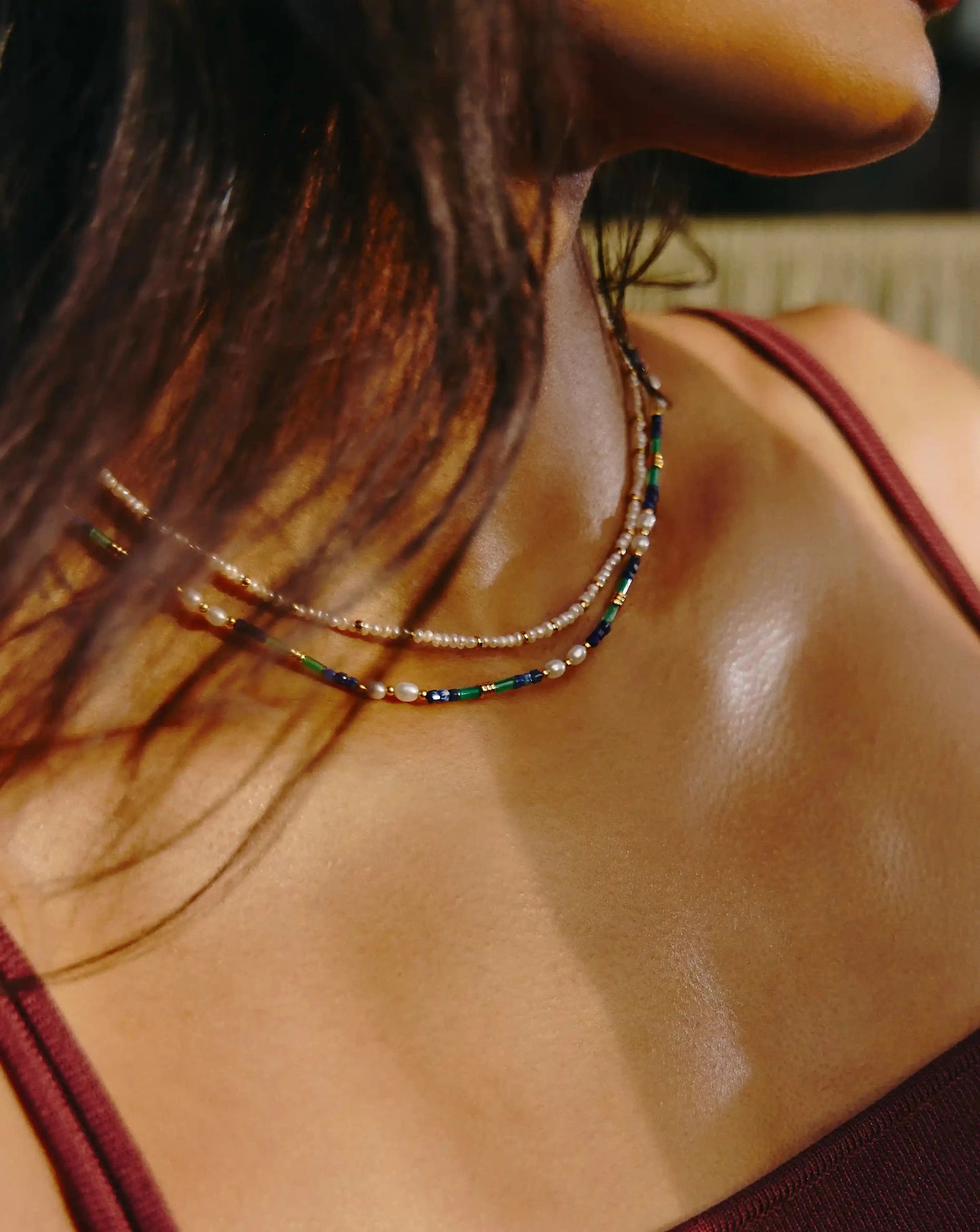 Beaded Gemstone & Pearl Short Necklace | 18k Gold Plated/Lagoon Blue Necklaces Missoma 