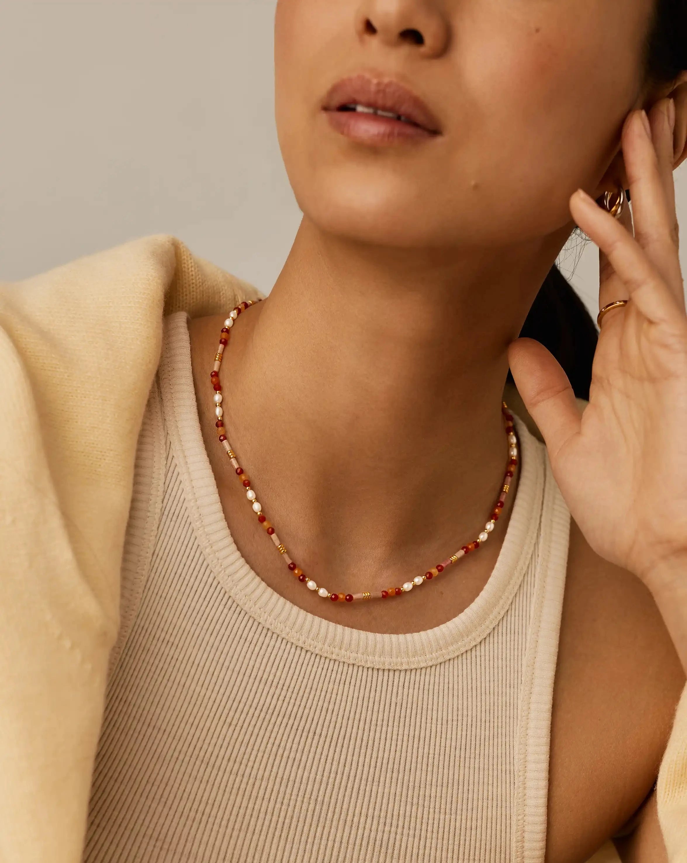 Beaded Gemstone & Pearl Short Necklace | 18k Gold Plated/Paloma Pink Necklaces Missoma 