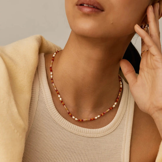 Beaded Gemstone & Pearl Short Necklace | 18k Gold Plated/Paloma Pink Necklaces Missoma 