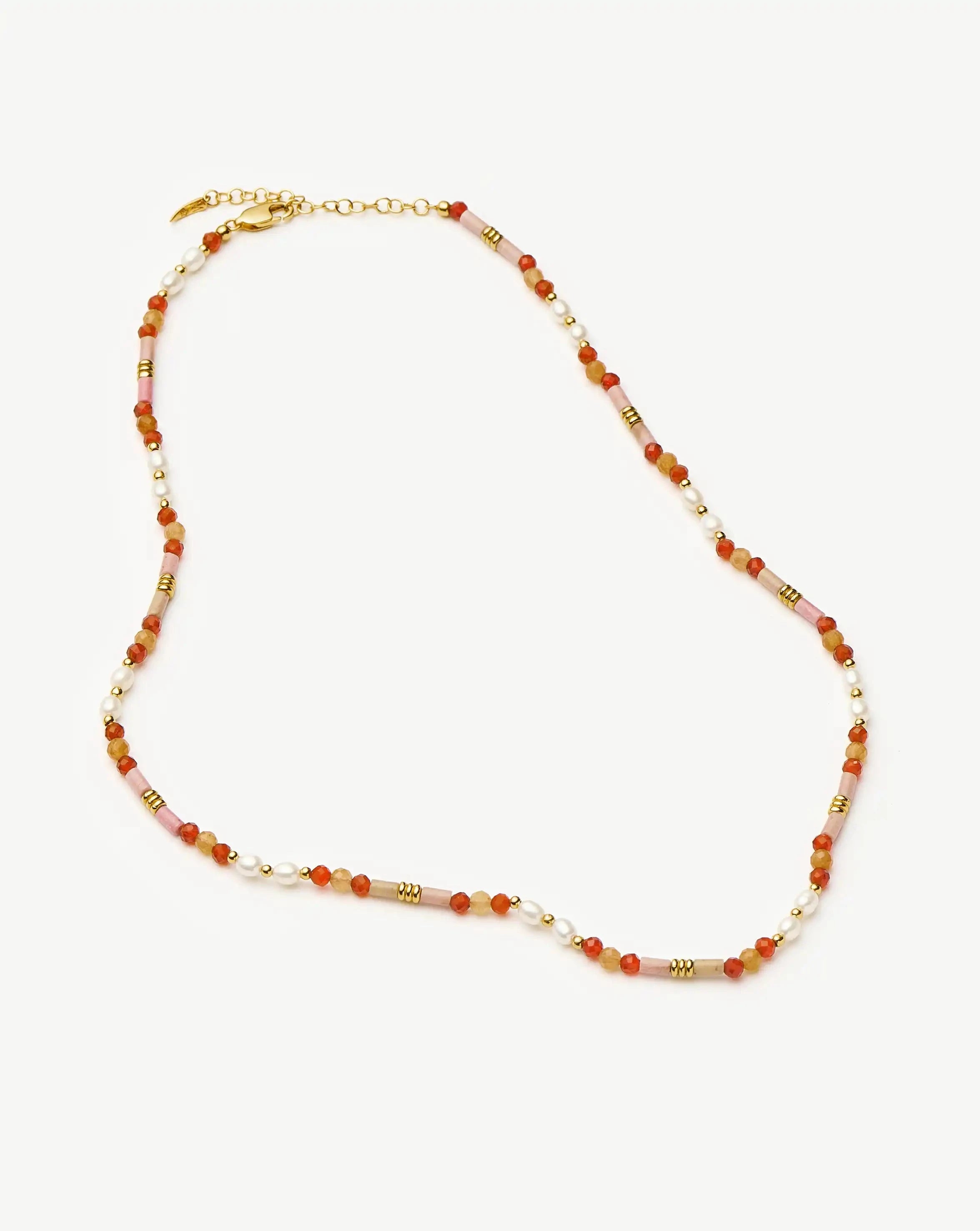 Beaded Gemstone & Pearl Short Necklace | 18k Gold Plated/Paloma Pink Necklaces Missoma 