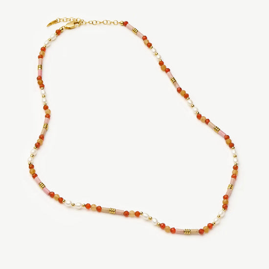 Beaded Gemstone & Pearl Short Necklace | 18k Gold Plated/Paloma Pink Necklaces Missoma 