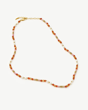 Beaded Gemstone & Pearl Short Necklace | 18k Gold Plated/Paloma Pink Necklaces Missoma 