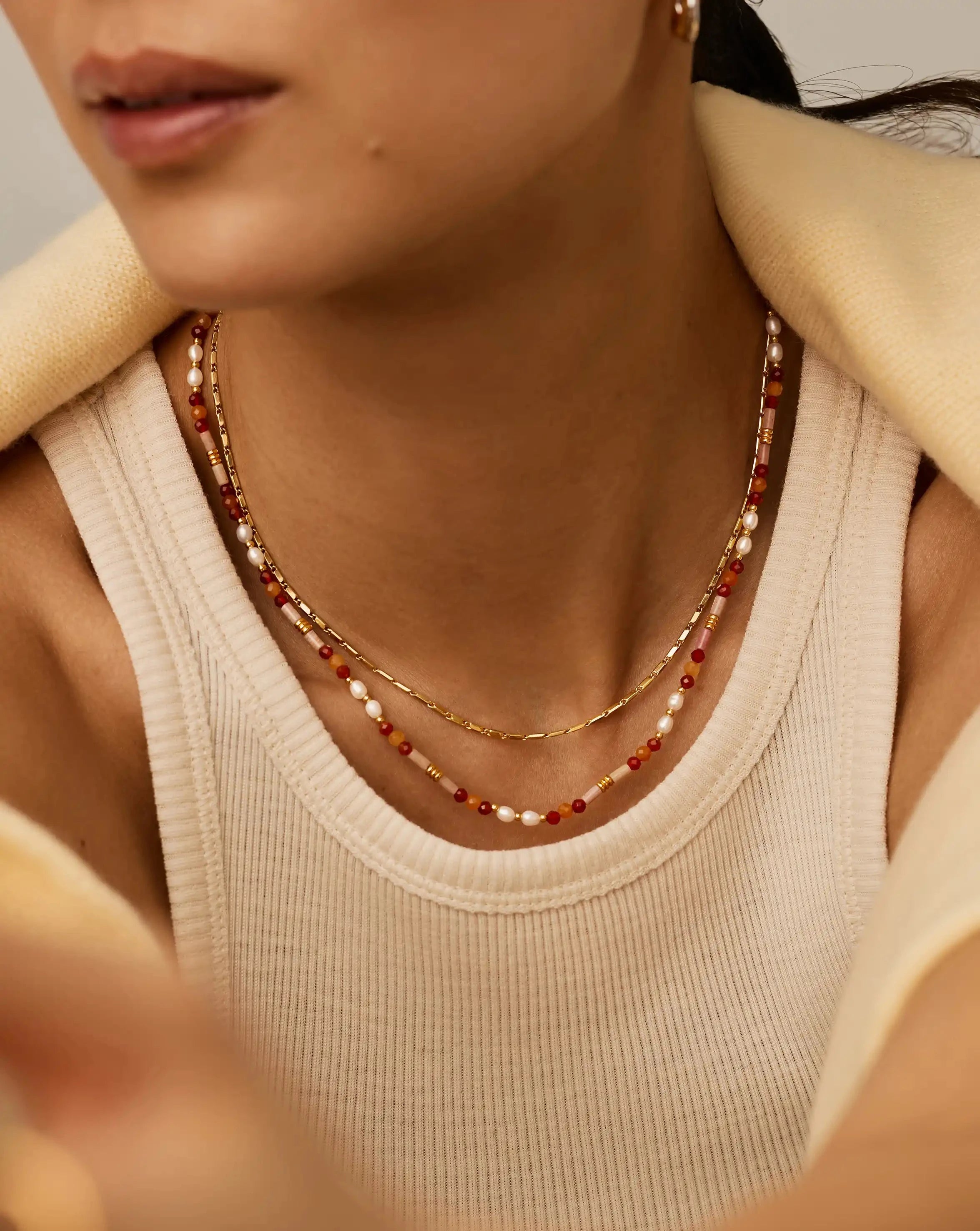 Beaded Gemstone & Pearl Short Necklace | 18k Gold Plated/Paloma Pink Necklaces Missoma 