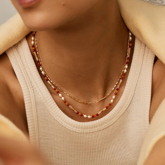 Beaded Gemstone & Pearl Short Necklace | 18k Gold Plated/Paloma Pink Necklaces Missoma 
