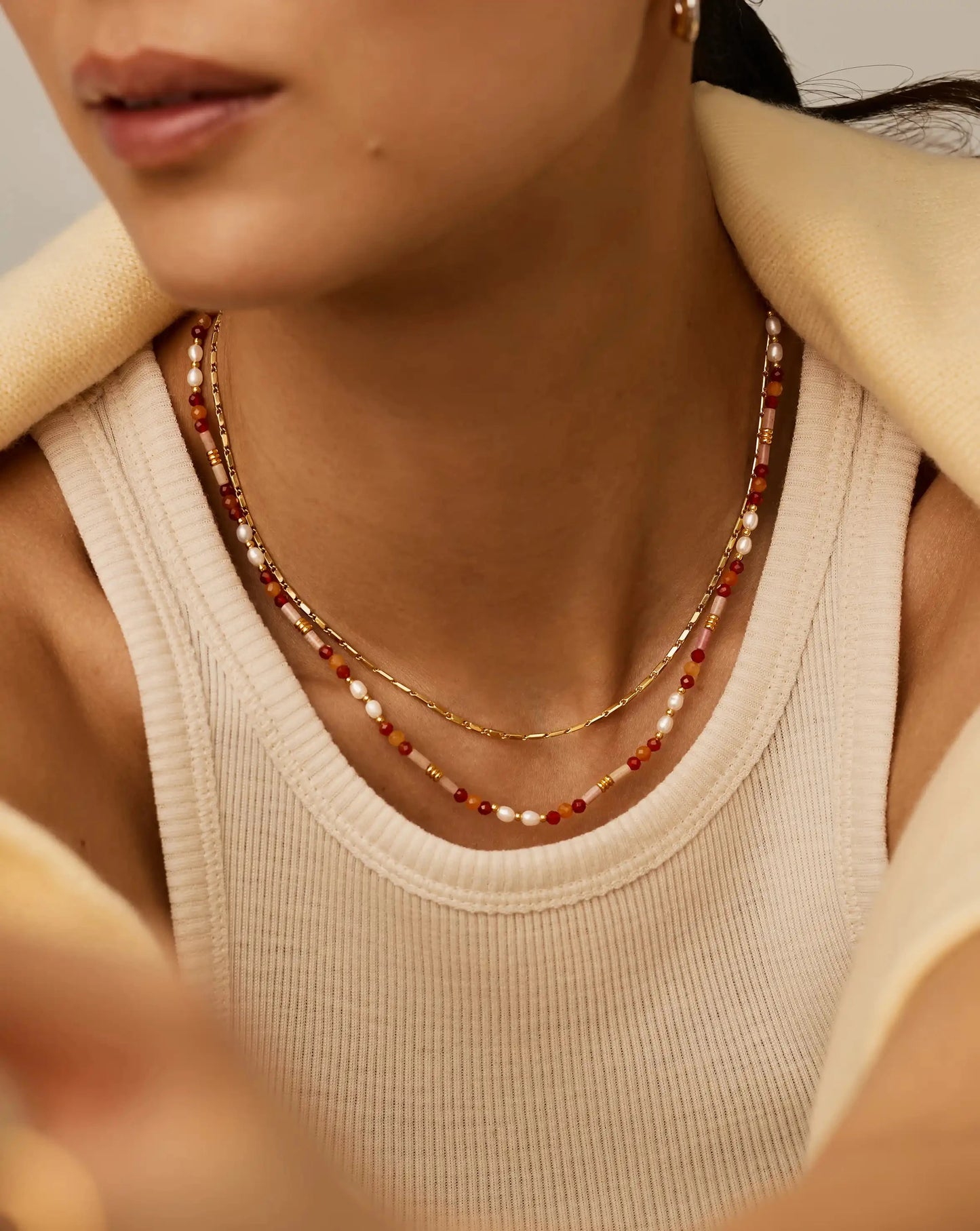 Beaded Gemstone & Pearl Short Necklace | 18k Gold Plated/Paloma Pink Necklaces Missoma 