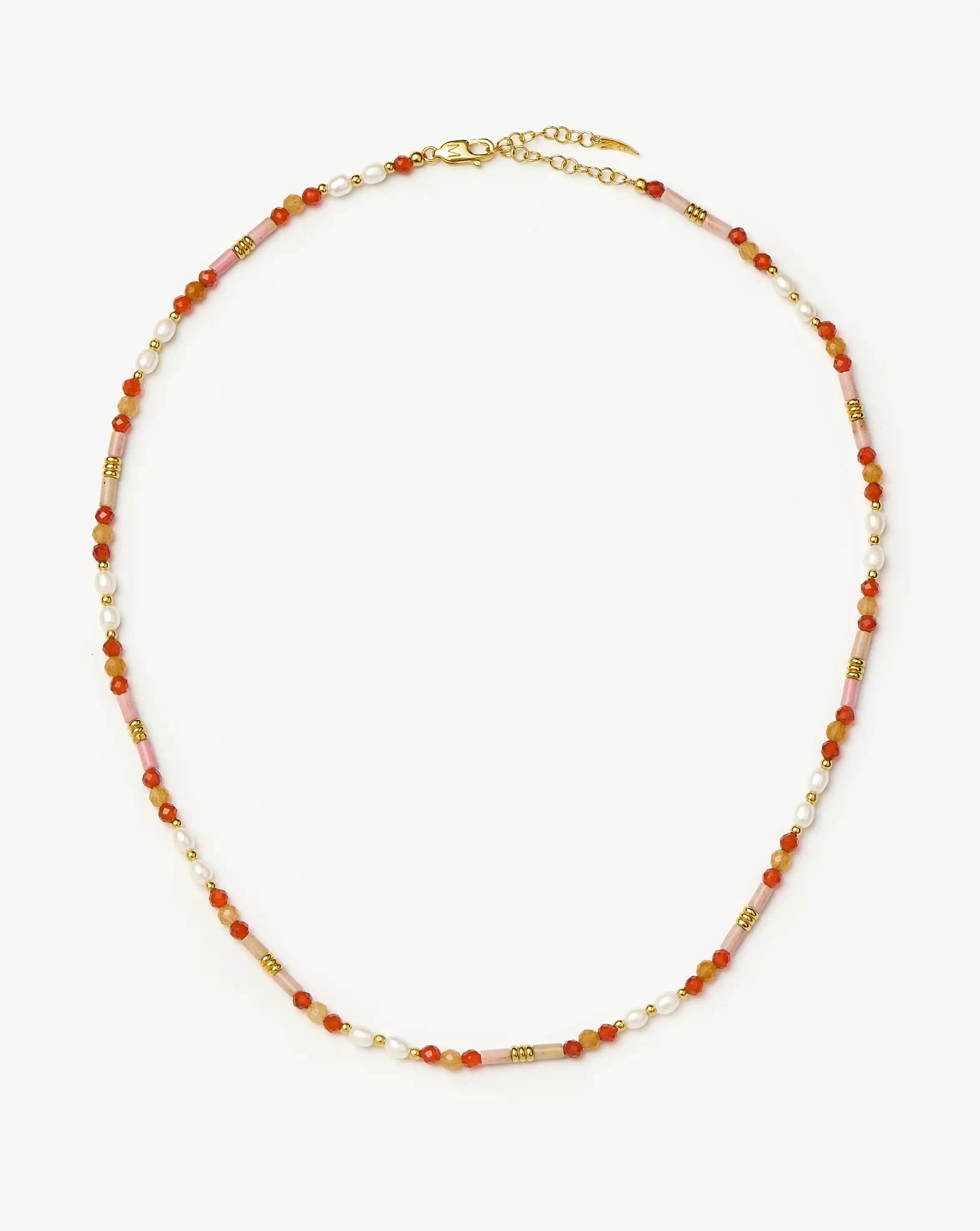 Beaded Gemstone & Pearl Short Necklace | 18k Gold Plated/Paloma Pink Necklaces Missoma 