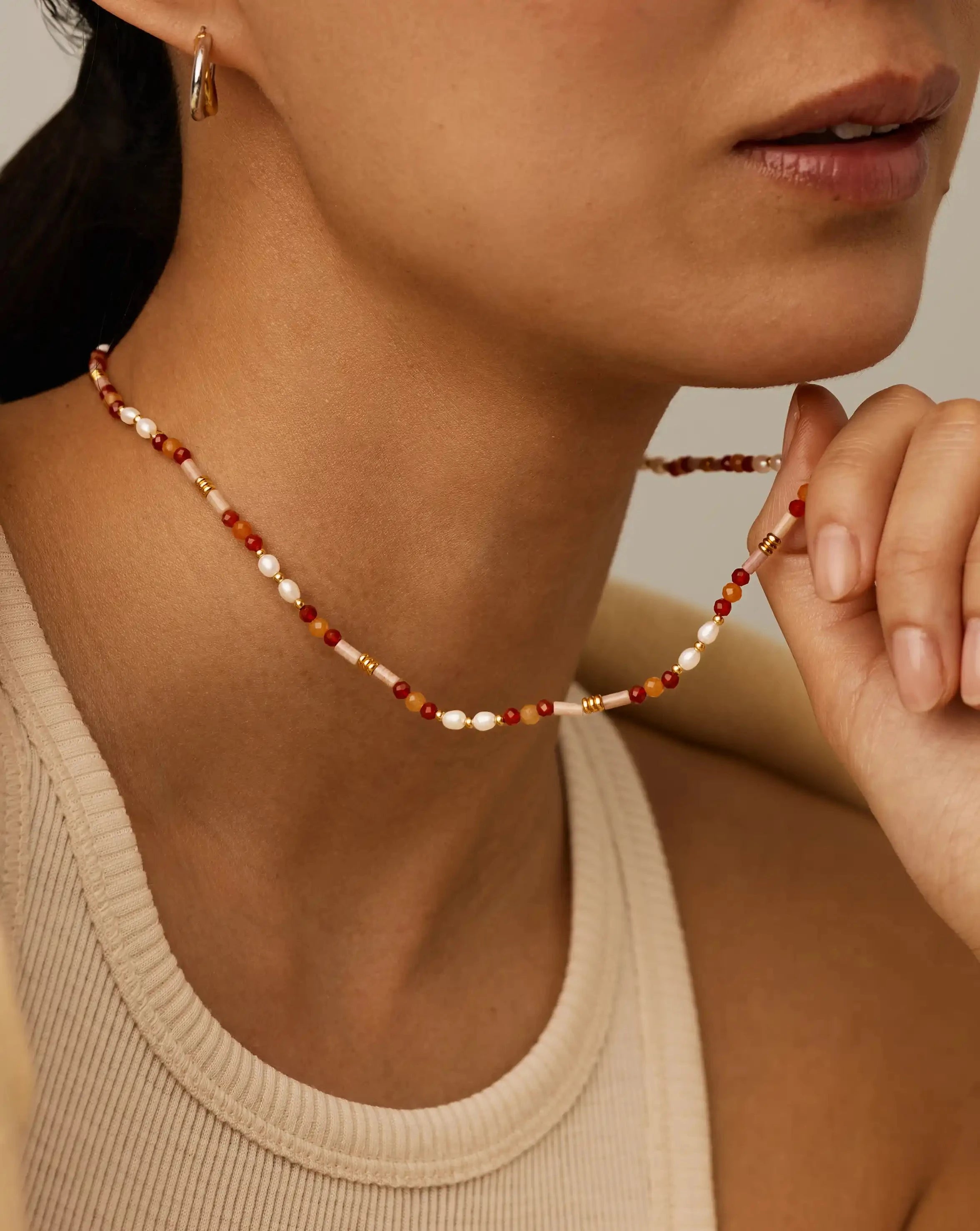 Beaded Gemstone & Pearl Short Necklace | 18k Gold Plated/Paloma Pink Necklaces Missoma 