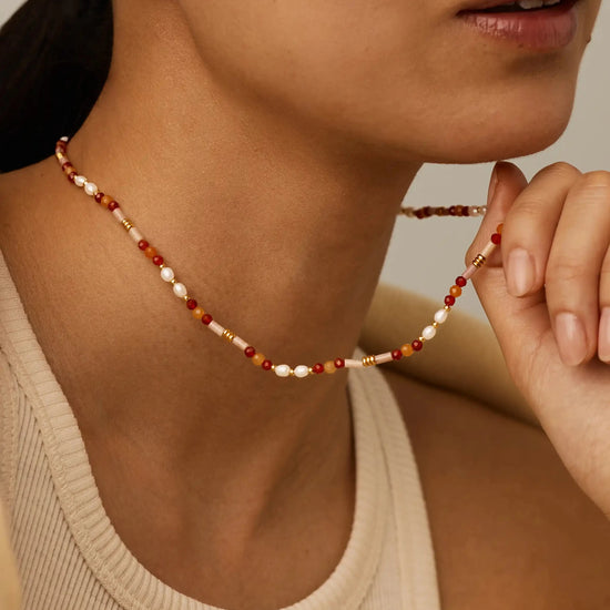 Beaded Gemstone & Pearl Short Necklace | 18k Gold Plated/Paloma Pink Necklaces Missoma 