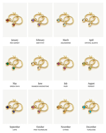 18k gold birthstone earrings with charm for each month