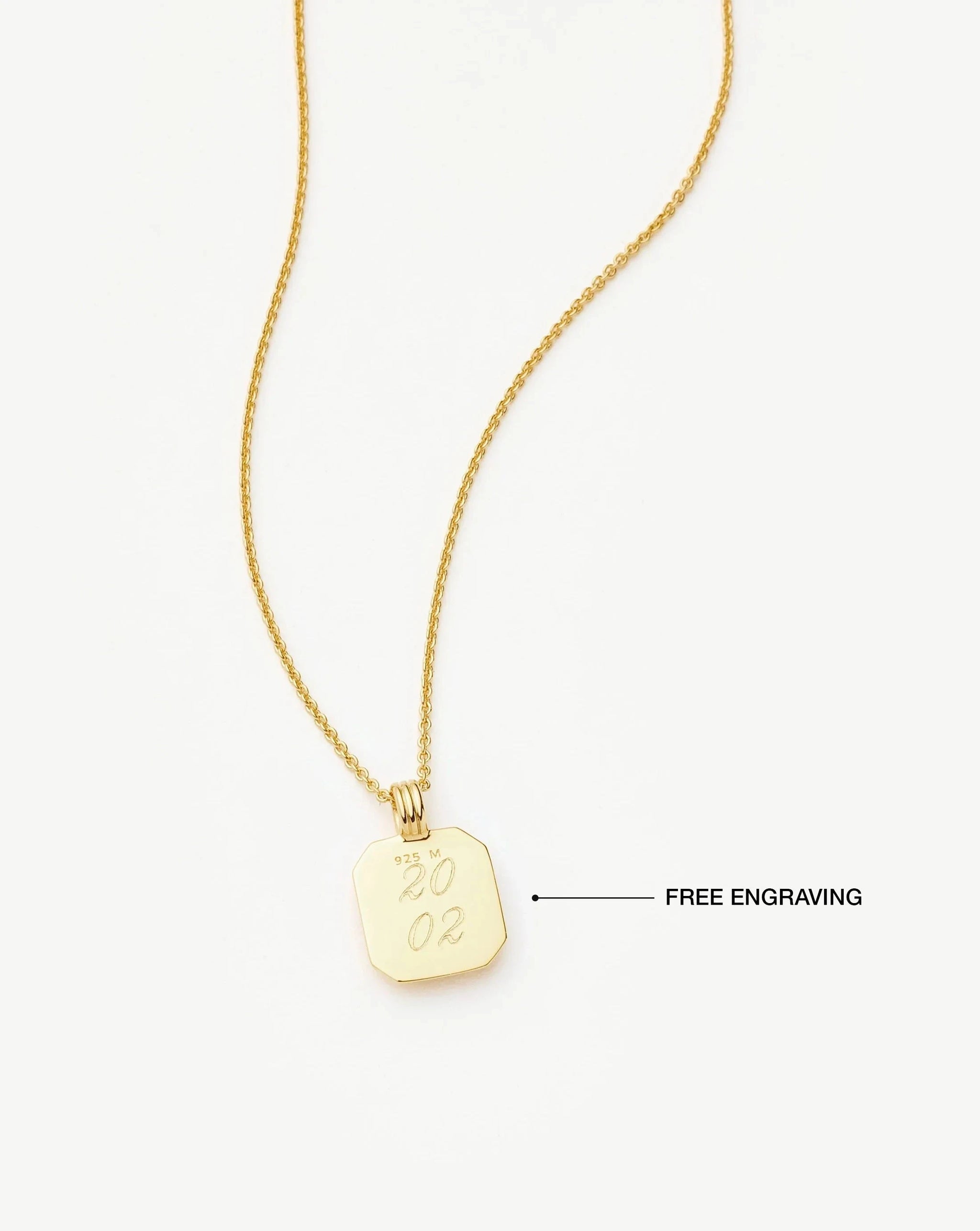 18k gold birthstone necklace with square pendant and birthstone on a dainty chain with engraving
