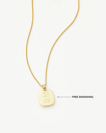 18k gold birthstone necklace with square pendant and birthstone on a dainty chain with engraving