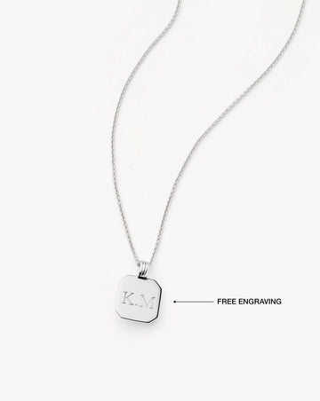 sterling silver birthstone necklace with square pendant and birthstone on a dainty chain with engraving