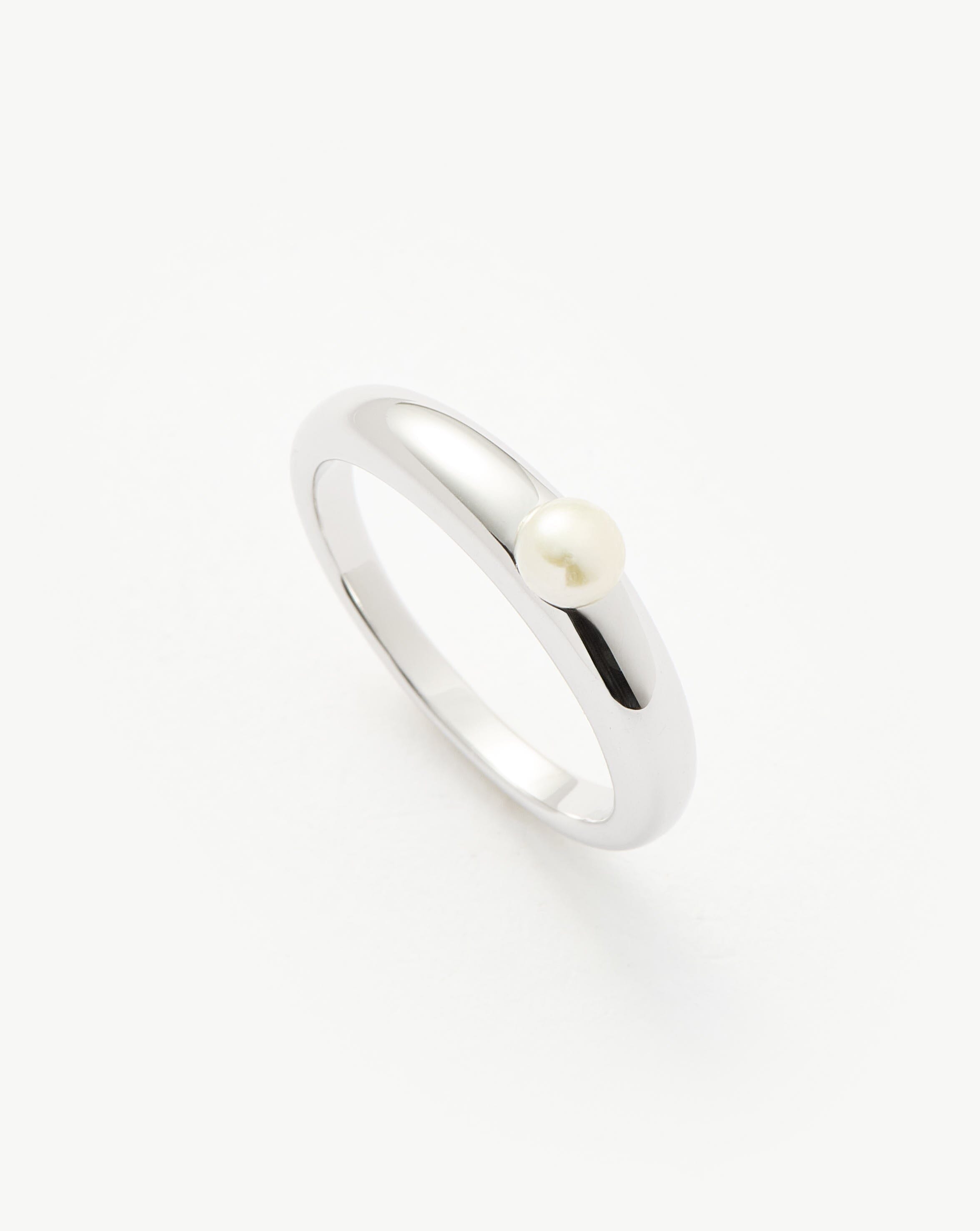 Button Pearl Classic Stacking Ring | Sterling Silver/Pearl Rings Missoma 