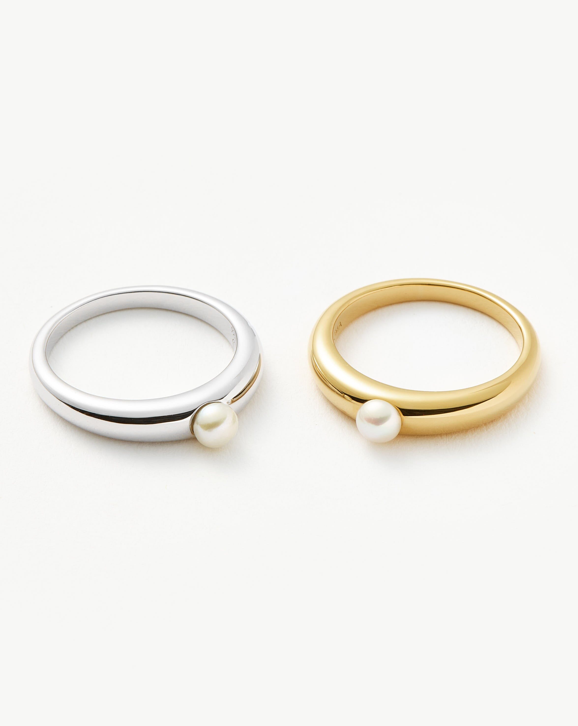 Button Pearl Classic Stacking Ring | Sterling Silver/Pearl Rings Missoma 