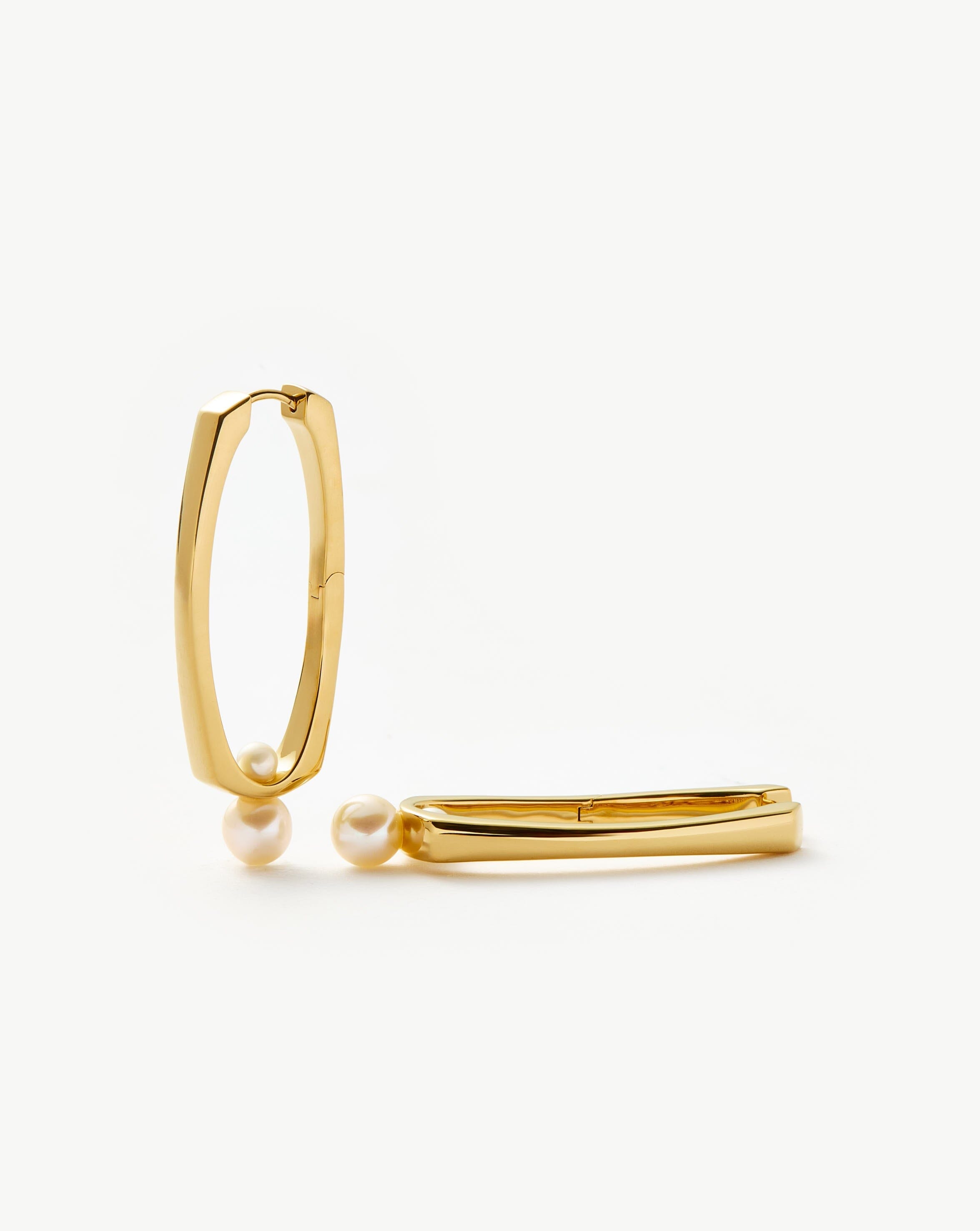 Button Pearl Ovate Hoop Earrings | 18k Gold Plated/Pearl Earrings Missoma 