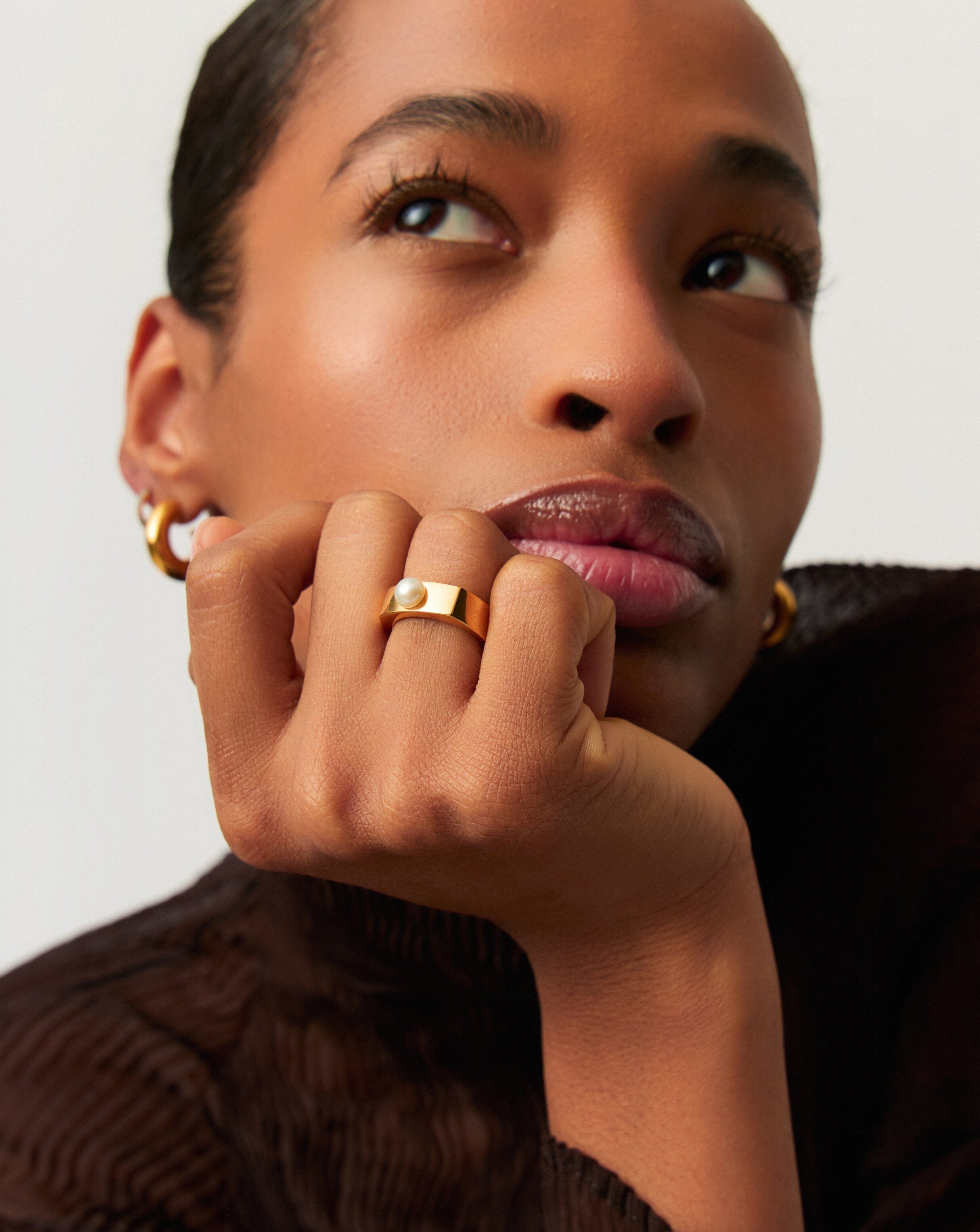 Button Pearl Square Chunky Ring | 18k Gold Plated Vermeil/Pearl Rings Missoma 